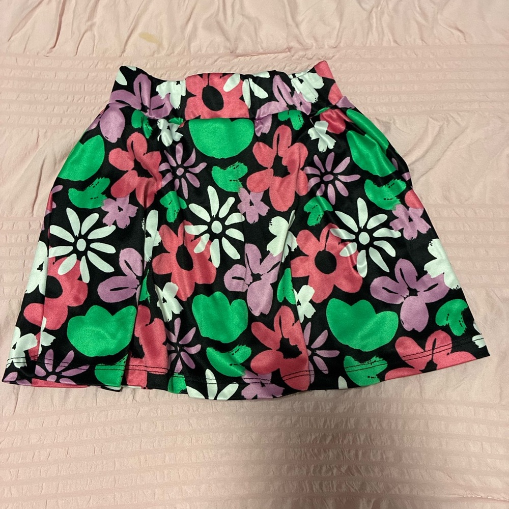 okie dokie Black Swim Skirt with Pink, Green, White & Purple Floral Print(2-3T)